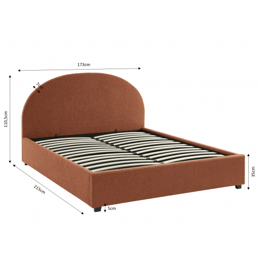 Lit coffre OLAF tissu bouclette terracotta 160x200 sommier inclus