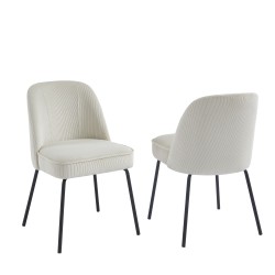 Lot de 2 chaises GINA velours côtelé écru pieds métal noir