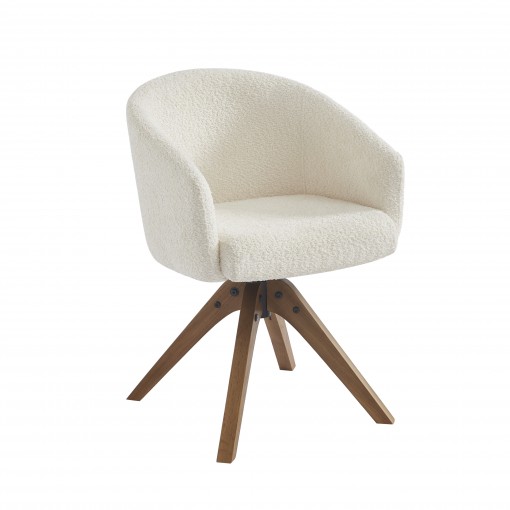 Fauteuil de table PAOLA tissu bouclette écru pied chêne massif