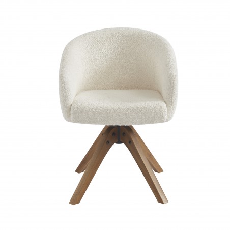 Fauteuil de table PAOLA tissu bouclette écru pied chêne massif