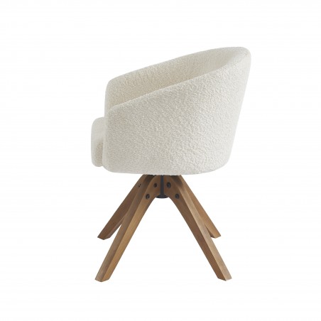 Fauteuil de table PAOLA tissu bouclette écru pied chêne massif