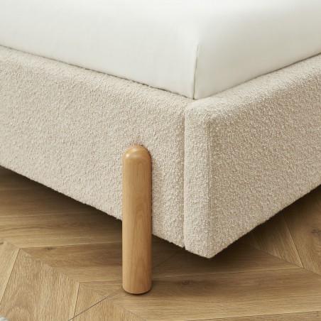 Lit coffre BOO tissu bouclette beige 90x190 sommier inclus