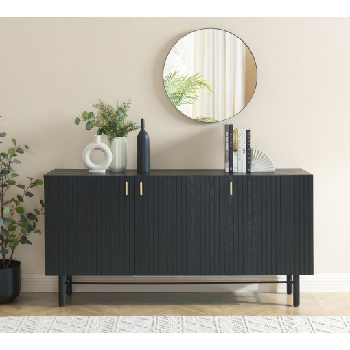 Buffet CALISTA noir et pieds métal 160cm