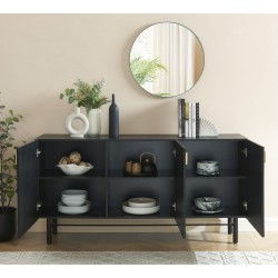 Buffet CALISTA noir et pieds métal 160cm