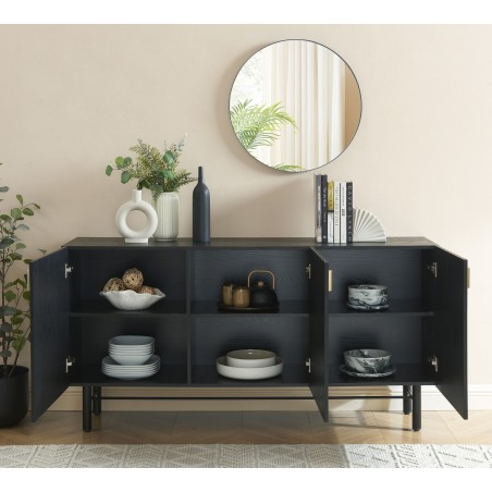 Buffet CALISTA noir et pieds métal 160cm