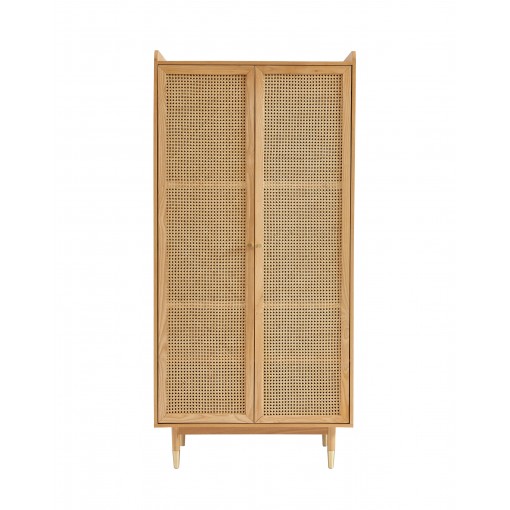 Armoire LEON placage chêne et cannage rotin 2 portes 90cm