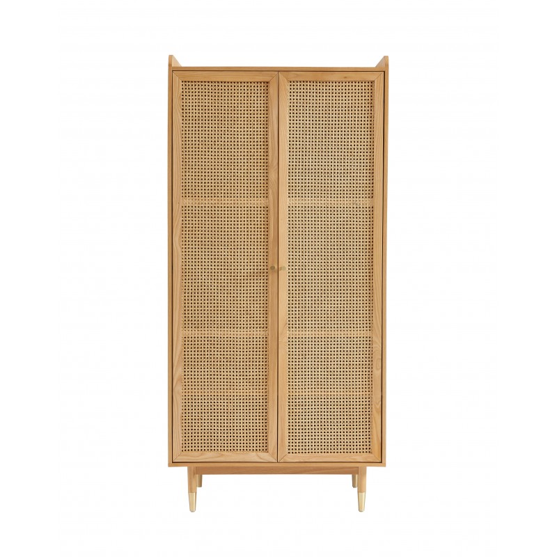 Armoire LEON placage chêne et cannage rotin 2 portes 90cm