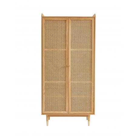 Armoire LEON placage chêne et cannage rotin 2 portes 90cm