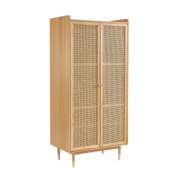 Armoire LEON placage chêne et cannage rotin 2 portes 90cm