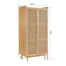 Armoire LEON placage chêne et cannage rotin 2 portes 90cm