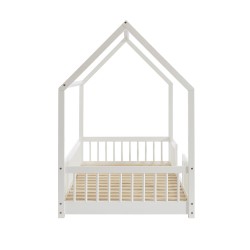 Lit cabane avec barrières TINY pin massif blanc 90x190cm sommier inclus + tiroir