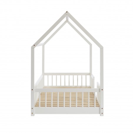 Lit cabane avec barrières TINY pin massif blanc 90x190cm sommier inclus + tiroir