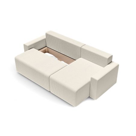 Canapé angle MAX convertible velours côtelé beige 4 places