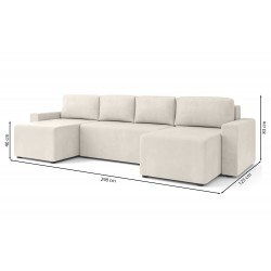 Canapé panoramique MAX convertible velours beige 6 places