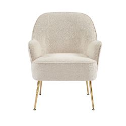 Fauteuil MARCELINO en tissu bouclette beige avec piètement doré