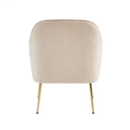 Fauteuil MARCELINO en tissu bouclette beige avec piètement doré