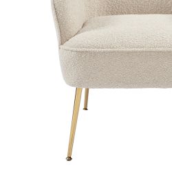 Fauteuil MARCELINO en tissu bouclette beige avec piètement doré