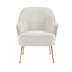 Fauteuil MARCELINO en tissu bouclette blanc avec piètement doré