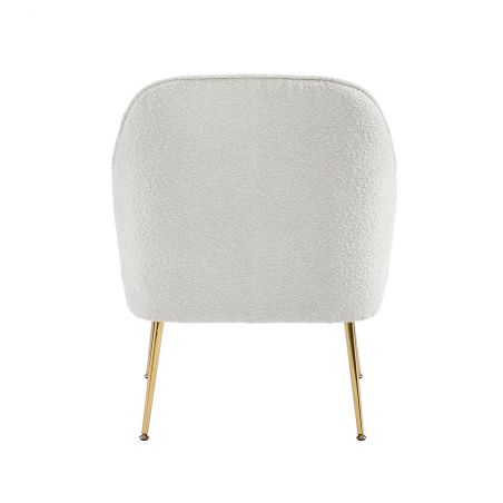 Fauteuil MARCELINO en tissu bouclette blanc avec piètement doré