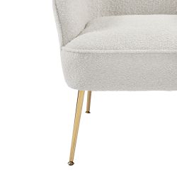 Fauteuil MARCELINO en tissu bouclette blanc avec piètement doré