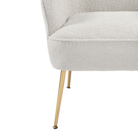 Fauteuil MARCELINO en tissu bouclette blanc avec piètement doré