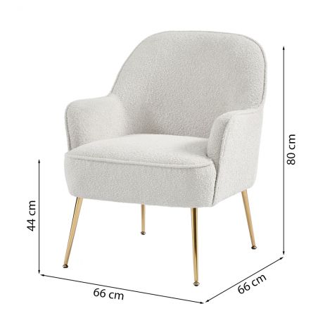 Fauteuil MARCELINO en tissu bouclette blanc avec piètement doré