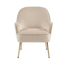 Fauteuil MARCELINO en velours beige avec piètement doré