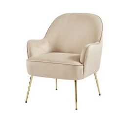 Fauteuil MARCELINO en velours beige avec piètement doré