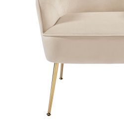 Fauteuil MARCELINO en velours beige avec piètement doré