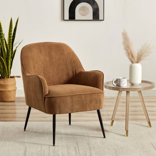 Fauteuil MARCELINO en velours côtelé terracotta avec piètement noir