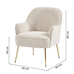 Fauteuil MARCELINO en tissu bouclette beige avec piètement doré