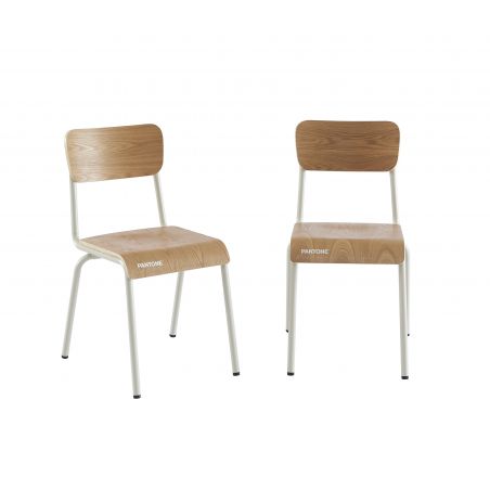 Lot de 2 chaises PANTONE beige sable et placage frêne pieds métal