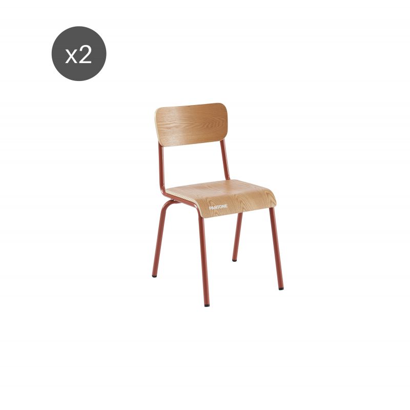 Lot de 2 chaises PANTONE terracotta et placage frêne pieds métal