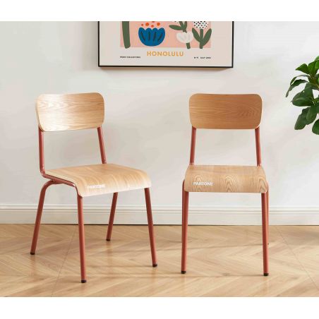 Lot de 2 chaises PANTONE terracotta et placage frêne pieds métal