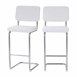 Lot de 2 tabourets JACK en tissu bouclette blanche avec pieds métalliques