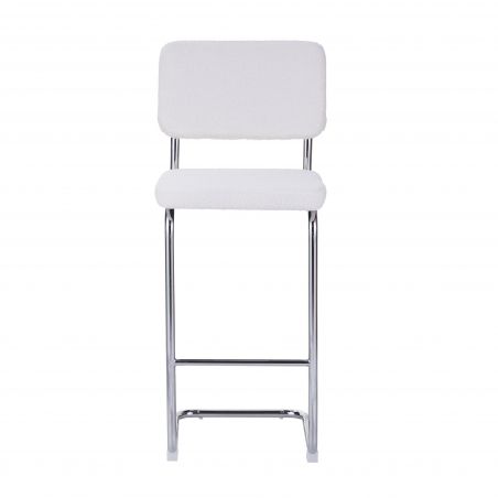 Lot de 2 tabourets JACK en tissu bouclette blanche avec pieds métalliques