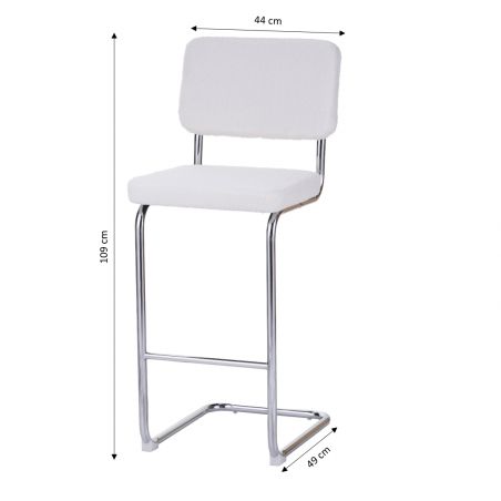 Lot de 2 tabourets JACK en tissu bouclette blanche avec pieds métalliques