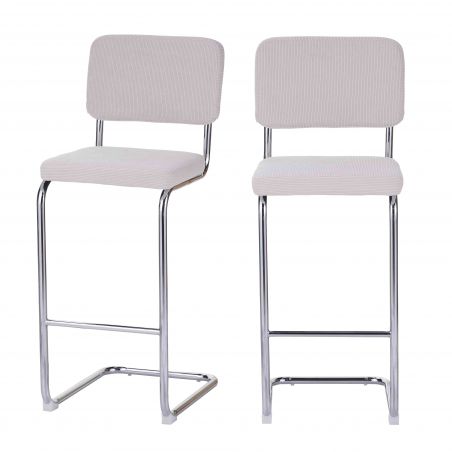 Lot de 2 tabourets JACK en velours côtelé beige avec pieds métalliques