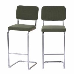 Lot de 2 tabourets JACK en velours côtelé vert avec pieds métalliques