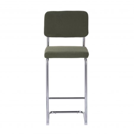 Lot de 2 tabourets JACK en velours côtelé vert avec pieds métalliques