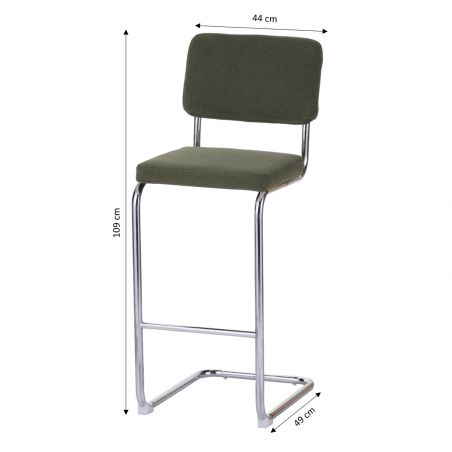 Lot de 2 tabourets JACK en velours côtelé vert avec pieds métalliques