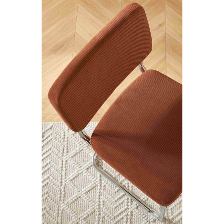 Lot de 2 tabourets JACK en velours côtelé terracotta avec pieds métalliques