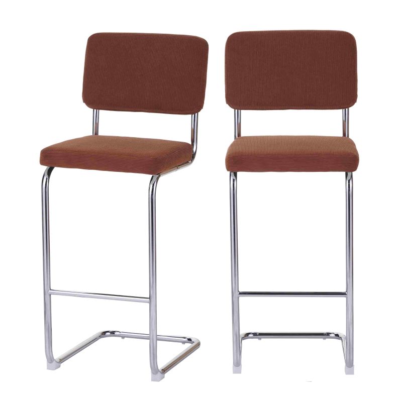 Lot de 2 tabourets JACK en velours côtelé terracotta avec pieds métalliques