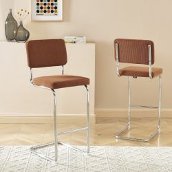 Lot de 2 tabourets JACK en velours côtelé terracotta avec pieds métalliques