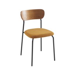 Lot de 2 chaises FRIDA velours côtelé jaune moutarde pieds métal noir