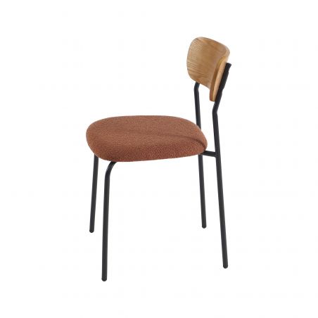 Lot de 2 chaises FRIDA tissu bouclette terracotta pieds métal noir