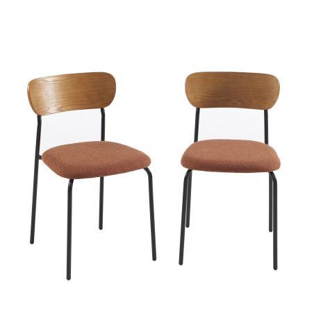 Lot de 2 chaises FRIDA tissu bouclette terracotta pieds métal noir