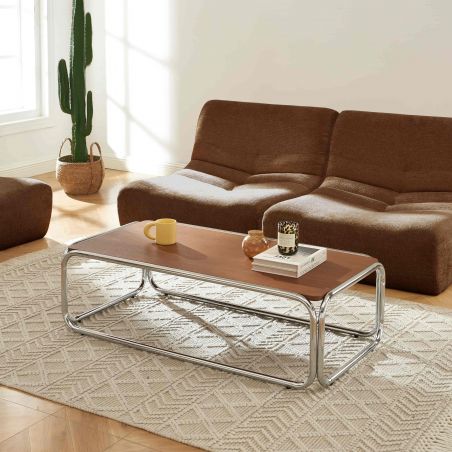 Table basse MAGGY placage noyer structure en chrome