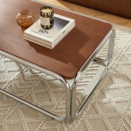 Table basse MAGGY placage noyer structure en chrome