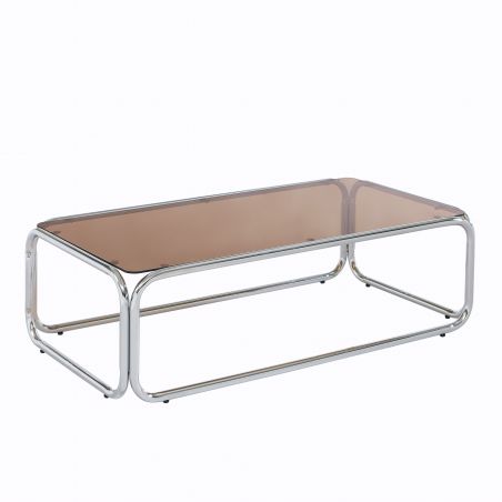 Table basse MAGGY verre trempé orange foncé structure en chrome